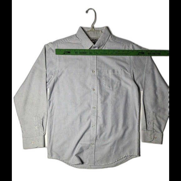 Dockers Dress Shirt Men Size 18 Gray Blue Long Sleeve Striped Cotton Blend - Picture 2 of 4